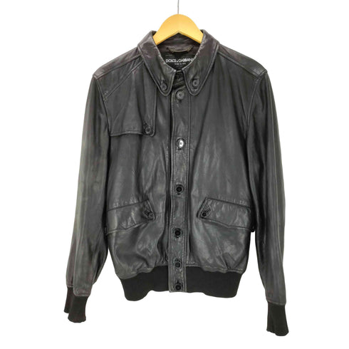 ドルチェアンドガッバーナ DOLCE&GABBANA 90S イタリア製 黒タグ ボタンダウン レザー フライト ジャケット メンズ EUR:50