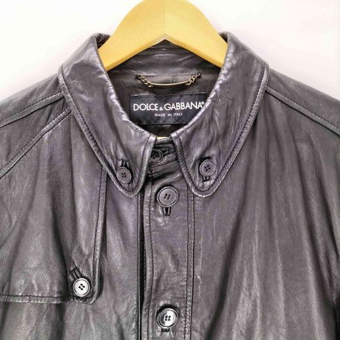 ドルチェアンドガッバーナ DOLCE&GABBANA 90S イタリア製 黒タグ ボタンダウン レザー フライト ジャケット メンズ EUR:50