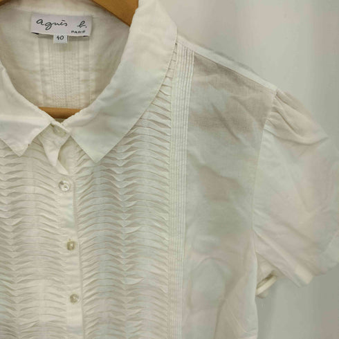アニエスベー agnes b. PARIS フロントプリーツ レギュラーカラー 半袖シャツ レディース 40