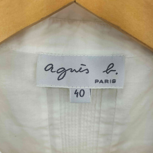 アニエスベー agnes b. PARIS フロントプリーツ レギュラーカラー 半袖シャツ レディース 40