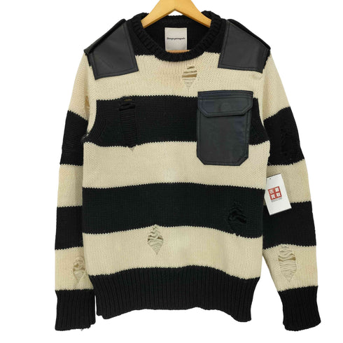 Shinya yamaguchi 16aw Commander sweater ボーダー レザーパッチ ダメージ ウールニット メンズ JPN:S
