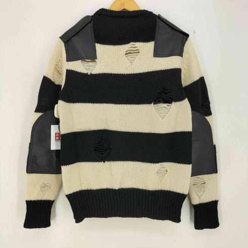 Shinya yamaguchi 16aw Commander sweater ボーダー レザーパッチ ダメージ ウールニット メンズ JPN:S