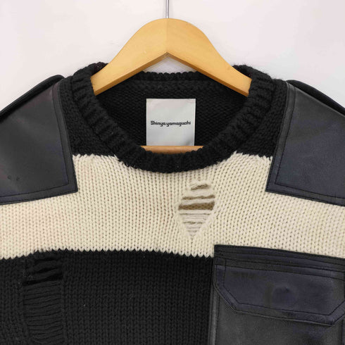Shinya yamaguchi 16aw Commander sweater ボーダー レザーパッチ ダメージ ウールニット メンズ JPN:S