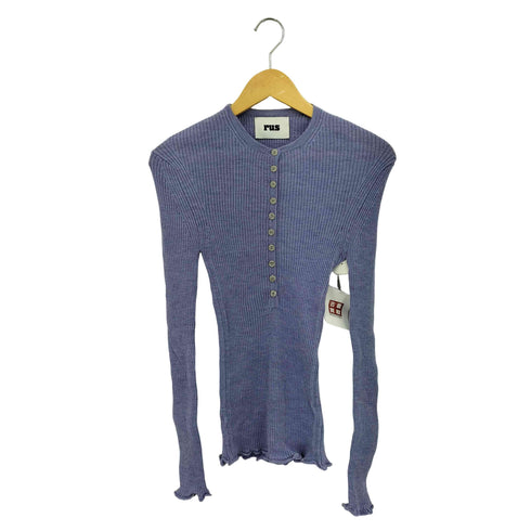 RUS 多重ボタン フレアスリーブ ヘンリーネック リブニット セーター Import レディース