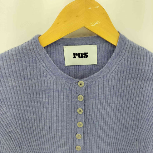 RUS 多重ボタン フレアスリーブ ヘンリーネック リブニット セーター Import レディース