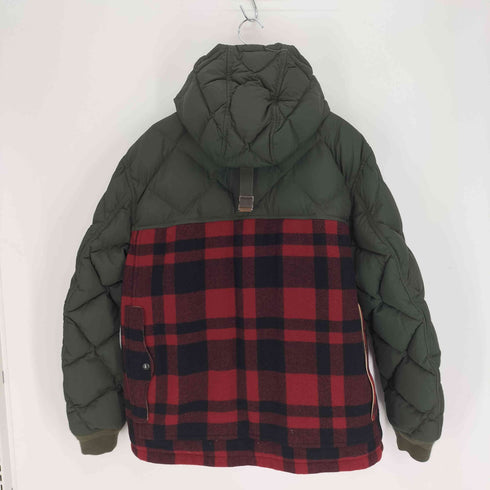 ポロラルフローレン POLO RALPH LAUREN ロゴレザーワッペン チンストラップ キルティング バッファローチェック 2WAY フェザー ダウン ジャケット メンズ import:L