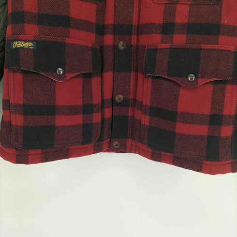 ポロラルフローレン POLO RALPH LAUREN ロゴレザーワッペン チンストラップ キルティング バッファローチェック 2WAY フェザー ダウン ジャケット メンズ import:L