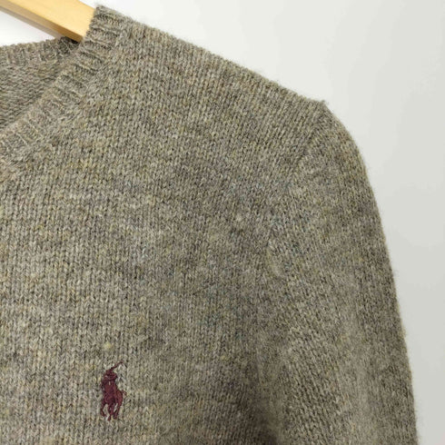 ラルフローレン RALPH LAUREN 90S ポニー刺繍 Vネック ウールニットセーター レディース import:L