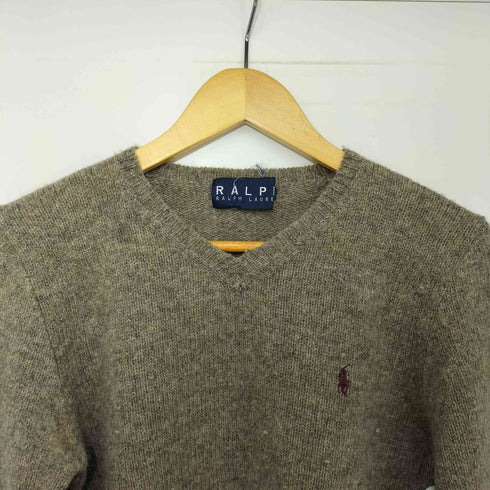 ラルフローレン RALPH LAUREN 90S ポニー刺繍 Vネック ウールニットセーター レディース import:L