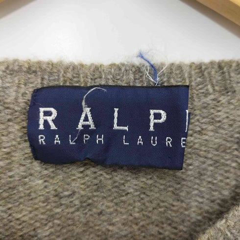 ラルフローレン RALPH LAUREN 90S ポニー刺繍 Vネック ウールニットセーター レディース import:L