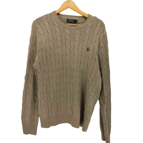 ポロラルフローレン POLO RALPH LAUREN 同色 ポニー 刺繍 コットン ケーブル プルオーバー ニット メンズ import:M