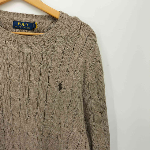 ポロラルフローレン POLO RALPH LAUREN 同色 ポニー 刺繍 コットン ケーブル プルオーバー ニット メンズ import:M