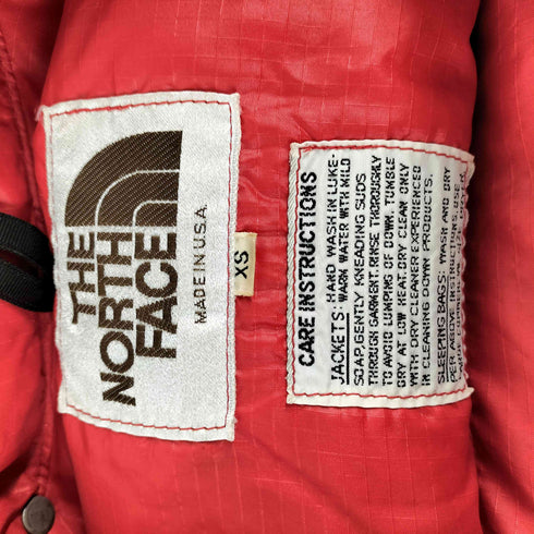 ザノースフェイス THE NORTH FACE 70-80S 茶タグ USA製 ロケットデカ TALON ジップ CAMP Sierra キャンプ シエラ ダウン ジャケット リップストップ メンズ import:XS