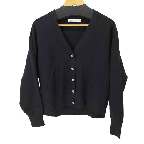ザラ ZARA ラインストーンボタン レーヨン混 カーディガン レディース JPN:L