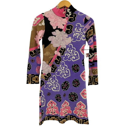 レオナール LEONARD イタリア製 総柄 ウール ハイネック ニットワンピース レディース