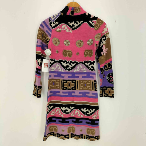 レオナール LEONARD イタリア製 総柄 ウール ハイネック ニットワンピース レディース