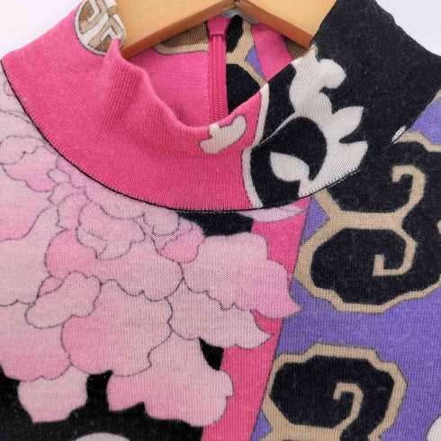 レオナール LEONARD イタリア製 総柄 ウール ハイネック ニットワンピース レディース