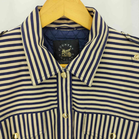 COUNTRY CASUALS マリンボーダー柄 エポレット ジッパーボタン 裏地キルティング カバーオールジャケット メンズ