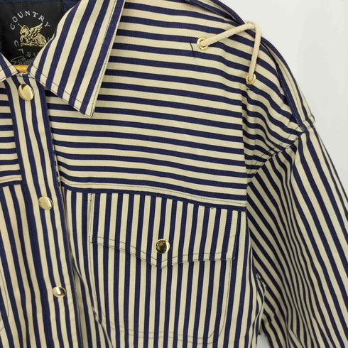 COUNTRY CASUALS マリンボーダー柄 エポレット ジッパーボタン 裏地キルティング カバーオールジャケット メンズ