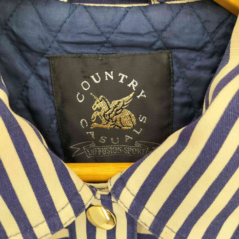 COUNTRY CASUALS マリンボーダー柄 エポレット ジッパーボタン 裏地キルティング カバーオールジャケット メンズ