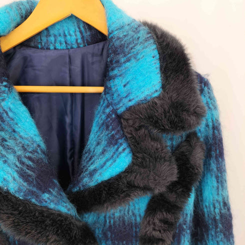 NOKO OHNO モヘヤ混 ファーパイピング チェック柄 シャギーコート domestic レディース 38