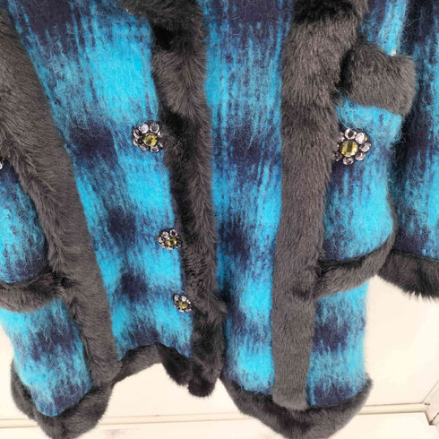 NOKO OHNO モヘヤ混 ファーパイピング チェック柄 シャギーコート domestic レディース 38