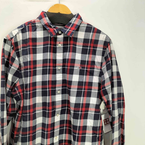 トミージーンズ tommy jeans REGULAR FIT ロゴ 刺繍 タータンチェック L/S シャツ メンズ import:XL