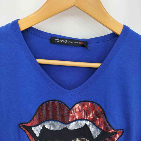 ROSSO スパンコール リップデザイン レオパード柄 Vネック 長袖Tシャツ カットソー Y2K JAPANESE LABEL メンズ M