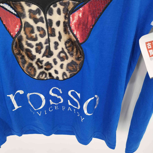 ROSSO スパンコール リップデザイン レオパード柄 Vネック 長袖Tシャツ カットソー Y2K JAPANESE LABEL メンズ M