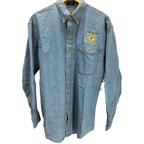 リー Lee 90S DENIM COLLECTION SUPER BOWL ロゴ 刺繍 アメリカンフットボール ボタンダウン シャンブレー L/S シャツ メンズ import:M