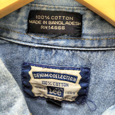 リー Lee 90S DENIM COLLECTION SUPER BOWL ロゴ 刺繍 アメリカンフットボール ボタンダウン シャンブレー L/S シャツ メンズ import:M