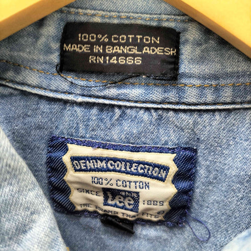 リー Lee 90S DENIM COLLECTION SUPER BOWL ロゴ 刺繍 アメリカンフットボール ボタンダウン シャンブレー L/S シャツ メンズ import:M