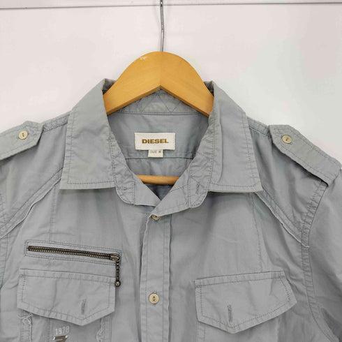 ディーゼル DIESEL 00s 1978 ロゴ刺繍 コットンポリ ダブルポケット 半袖シャツ メンズ import:M