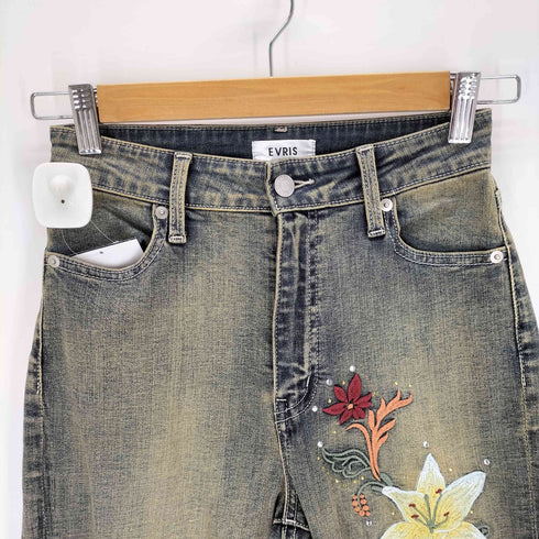 エヴリス EVRIS Embroideryフレアデニムパンツ Y2K グランジ レディース JPN:S