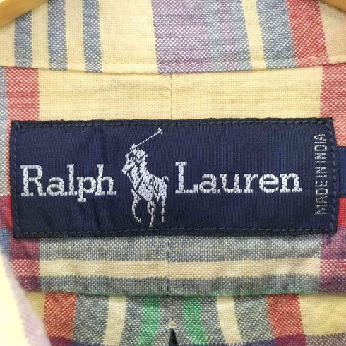 ラルフローレン RALPH LAUREN インド製 インドコットン ポニー刺繍 チェック ボタンダウンシャツ メンズ import:L