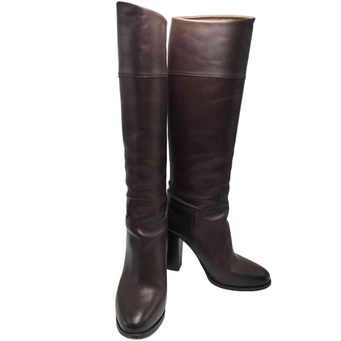 ラルフローレンパープルレーベル RALPH LAUREN PURPLE LABEL イタリア製 RL刻印バックル レザー ヒール ロング ブーツ レディース 36.5