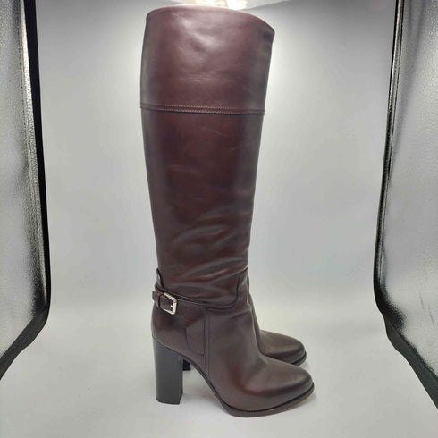 ラルフローレンパープルレーベル RALPH LAUREN PURPLE LABEL イタリア製 RL刻印バックル レザー ヒール ロング ブーツ レディース 36.5