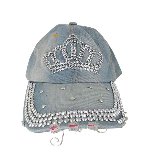ラインストーンダメージデニムキャップ Y2K レディース
