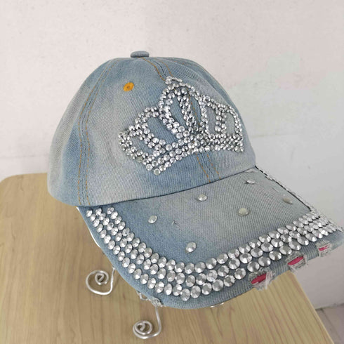 ラインストーンダメージデニムキャップ Y2K レディース
