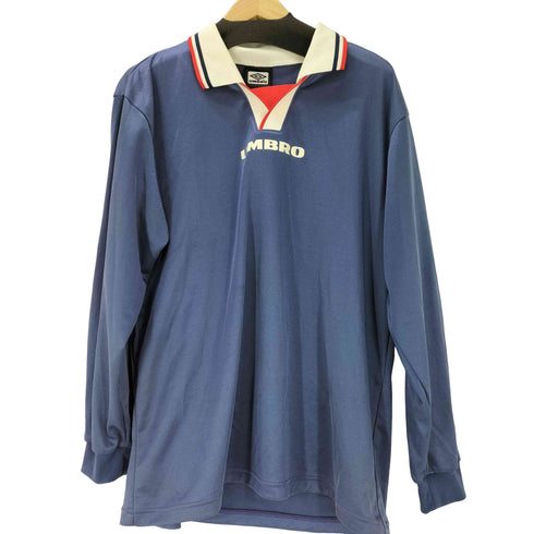 アンブロ UMBRO 90-00S 銀タグ デサント製 センター ロゴ プリント ナンバリング 5 ドリルトップ L/S 襟付き ゲームシャツ メンズ 180-185