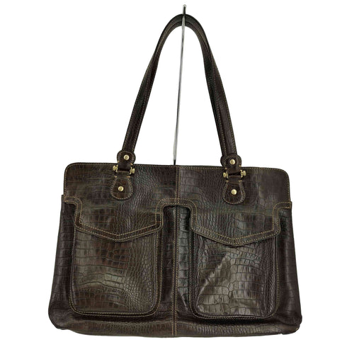 クロコ型押しリアルレザーハンドバッグ レディース