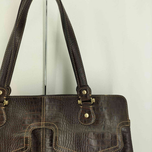 クロコ型押しリアルレザーハンドバッグ レディース