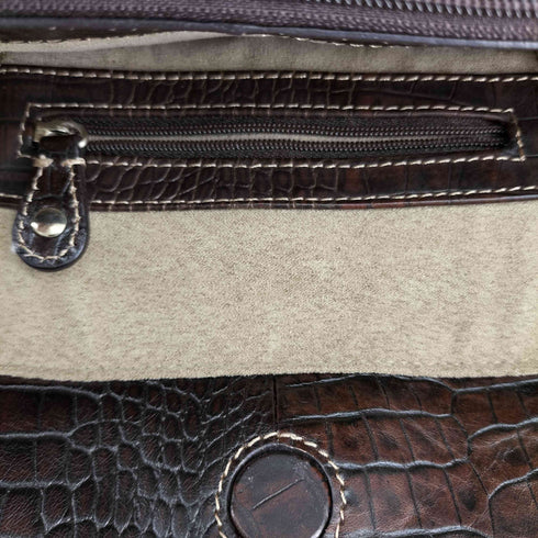 クロコ型押しリアルレザーハンドバッグ レディース