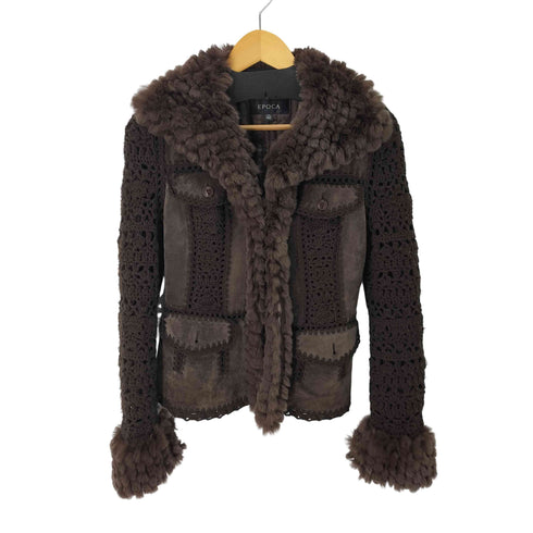 エポカ Epoca ピッグスエード ラビットファー クロシェニット 切替 ジャケット レディース FR:40
