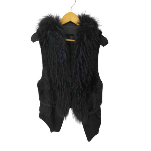 THE IZZAT ミンク×ラクーン×スエード 切替 リアルファー 毛皮 ベスト レディース 88-90-160