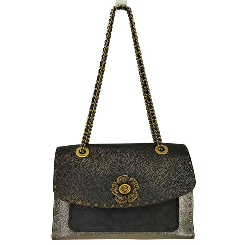 コーチ COACH Parker in signature canvas rivets snakeskin パーカー シグネチャーリベット スネークスキン チェーンショルダーバッグ レディース