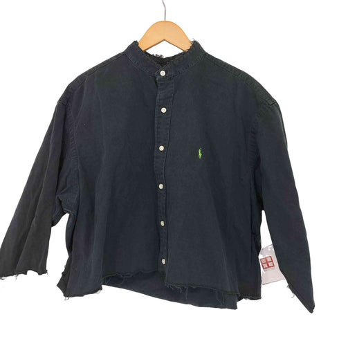 ラルフローレン RALPH LAUREN 90s BLAKE ポニー刺繍 リメイク スタンドカラー カットオフシャツ レディース import:L
