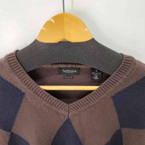 ヴァンヒューゼン VAN HEUSEN studio アーガイル クルーネックニット メンズ import:XL