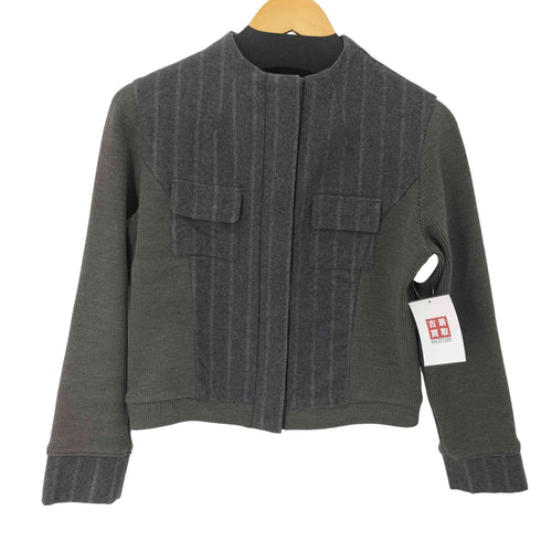 CUTWORK リブ切替 ノーカラー ウールストライプジャケット レディース