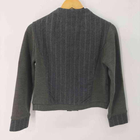 CUTWORK リブ切替 ノーカラー ウールストライプジャケット レディース
